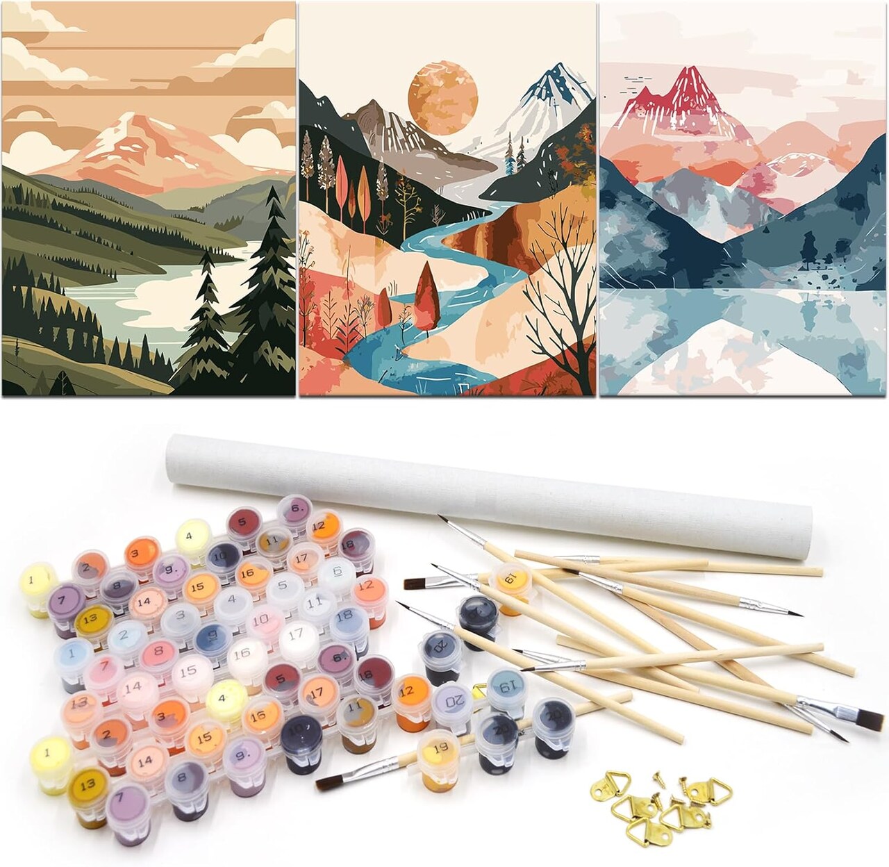 3 Pack Paint By Numbers Kit for Adults - Landscape Adult Beginner Diy Acrylic Pigment Canvas Easy Paint By Numbers - Suitable for Home Space Wall Decoration - 12x16 Inch Arts and Crafts for Adults